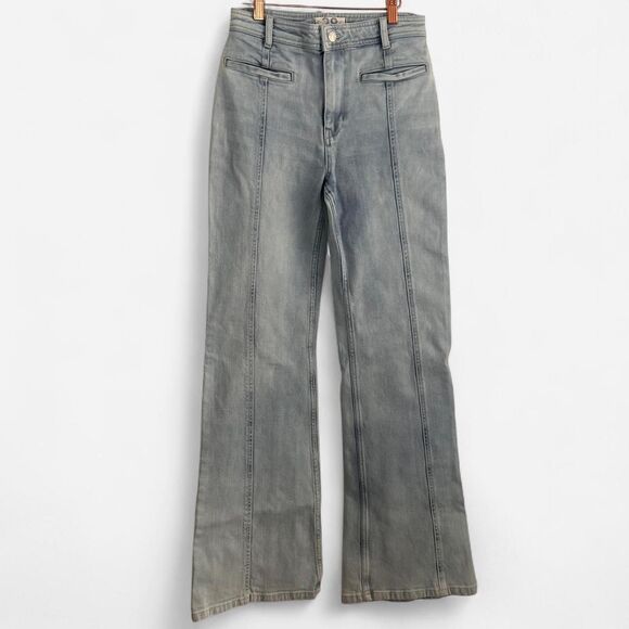 Free People Firecracker Flare Jeans | Star Patch 70s Retro Denim | Size 28 boho - Picture 2 of 8